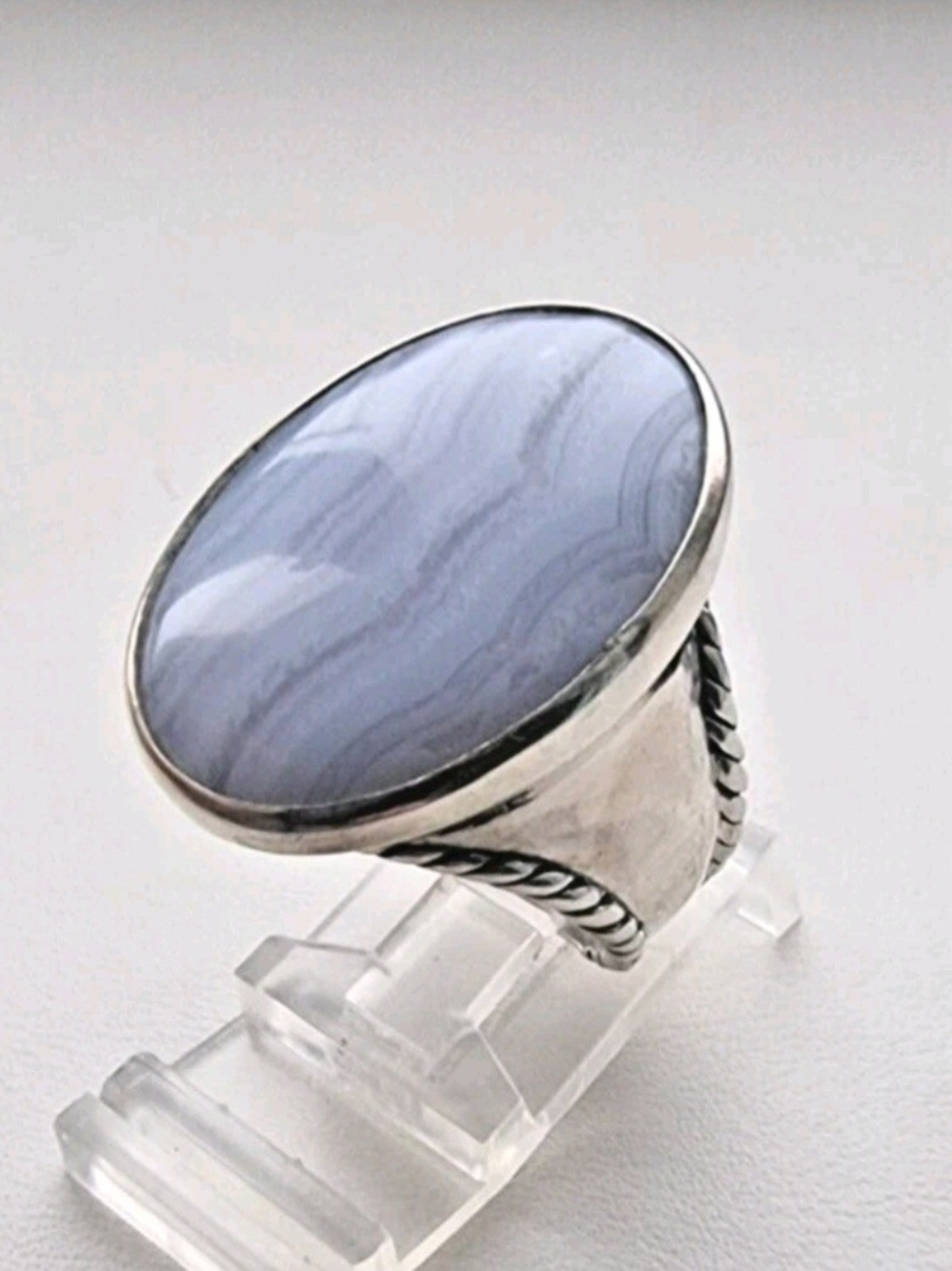 CAROLYN POLLACK Sterling Silver Blue Lace Agate Oval Ring - Blue